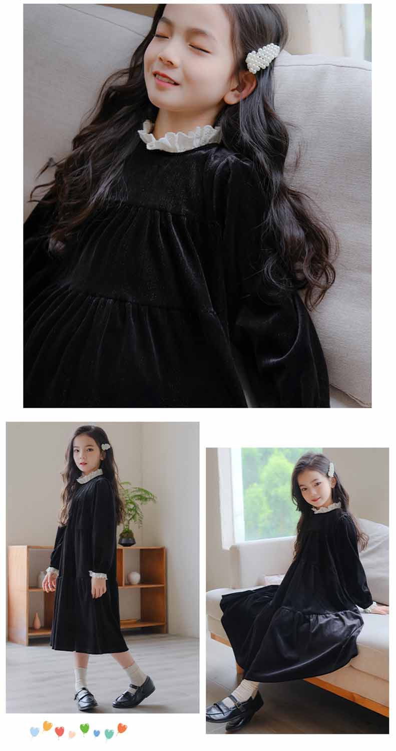 白襟長袖リラックスワンピースコットンキッズ ガールズ 女の子 女児 子供子供服120CM 130CM シンプル 140CM 冬 秋 ナチュラル 通学ゆったり 150CM 膝下丈 