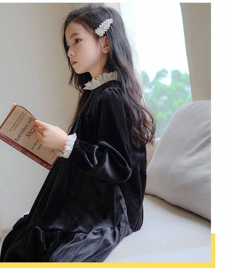 白襟長袖リラックスワンピースコットンキッズ ガールズ 女の子 女児 子供子供服120CM 130CM シンプル 140CM 冬 秋 ナチュラル 通学ゆったり 150CM 膝下丈 