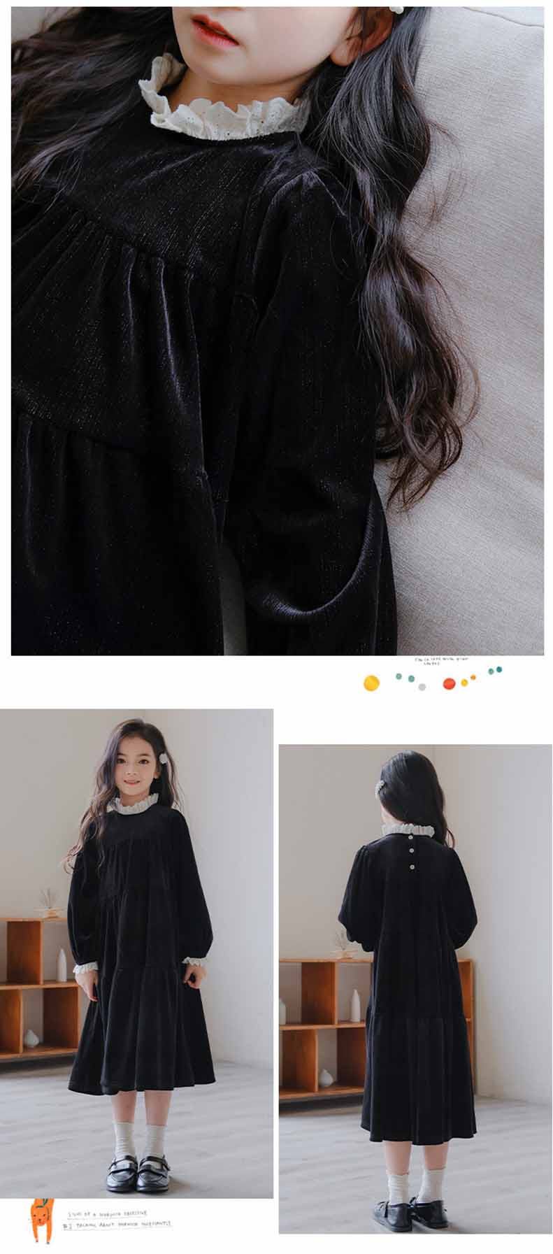 白襟長袖リラックスワンピースコットンキッズ ガールズ 女の子 女児 子供子供服120CM 130CM シンプル 140CM 冬 秋 ナチュラル 通学ゆったり 150CM 膝下丈 
