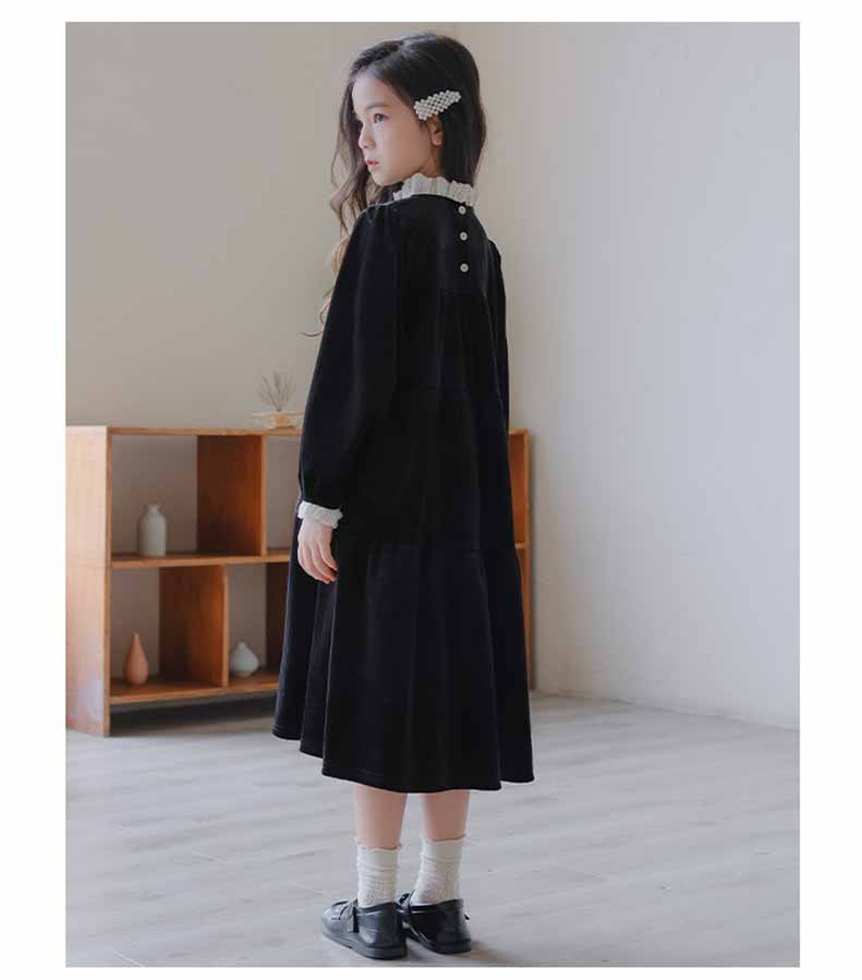 白襟長袖リラックスワンピースコットンキッズ ガールズ 女の子 女児 子供子供服120CM 130CM シンプル 140CM 冬 秋 ナチュラル 通学ゆったり 150CM 膝下丈 