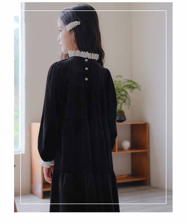 白襟長袖リラックスワンピースコットンキッズ ガールズ 女の子 女児 子供子供服120CM 130CM シンプル 140CM 冬 秋 ナチュラル 通学ゆったり 150CM 膝下丈 