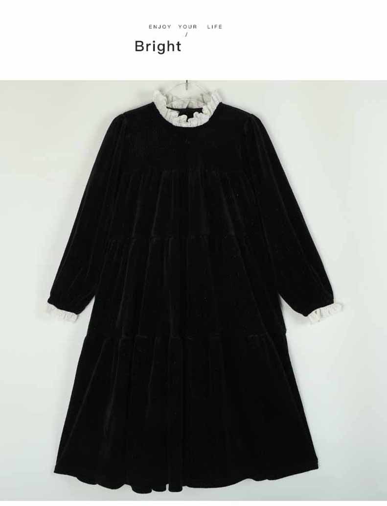 白襟長袖リラックスワンピースコットンキッズ ガールズ 女の子 女児 子供子供服120CM 130CM シンプル 140CM 冬 秋 ナチュラル 通学ゆったり 150CM 膝下丈 