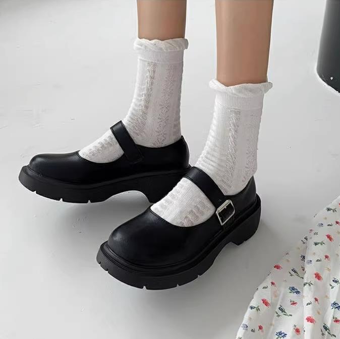 ローファー レディース パンプス 皮靴 ウォーキングラウンドトゥ インステップストラップ お出掛け スクール 通学 厚底 学生靴 ガールズ 