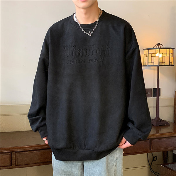 トレーナー メンズ プルオーバー ブラック 長袖 スポーツウェア 長袖 韓国ファッション デザイン 春秋 英語文字 プリント 丸襟 Uネック 送料無料 