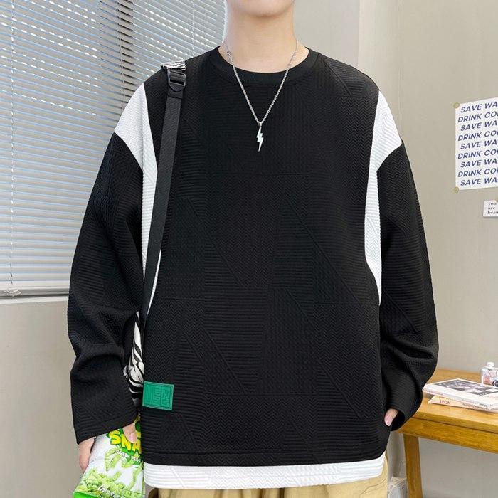 トップス 重ね着風 トレーナー レイヤード風Tシャツ メンズ 切り替え プルオーバー クルーネック オシャレ スウェット 長袖 