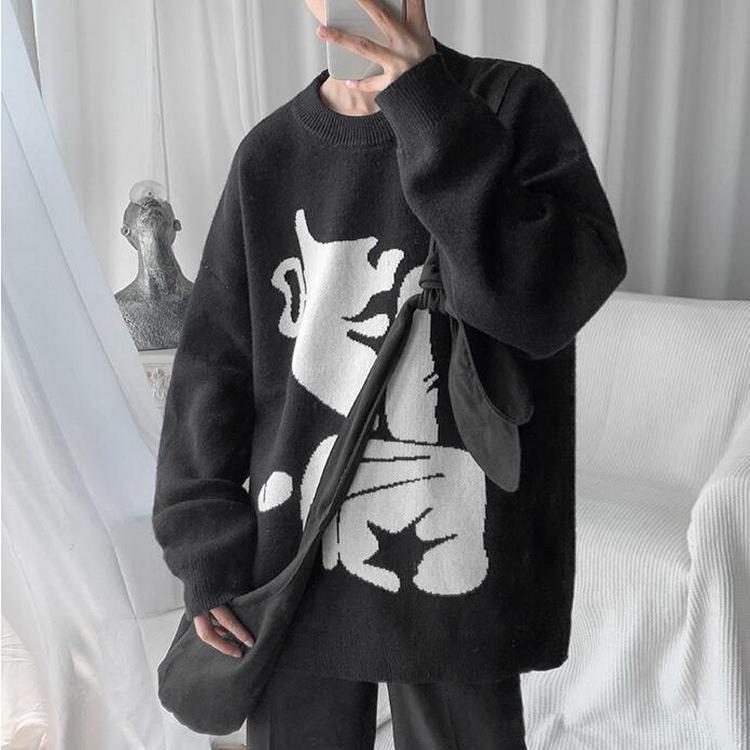 ニットセーター メンズ レディース 長袖 クルーネック ゆったりプルオーバーセーター カジュアルニットトップス オシャレ 秋冬 カップル 。 防寒 カットソー 