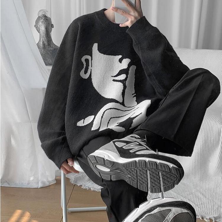 ニットセーター メンズ レディース 長袖 クルーネック ゆったりプルオーバーセーター カジュアルニットトップス オシャレ 秋冬 カップル 。 防寒 カットソー 