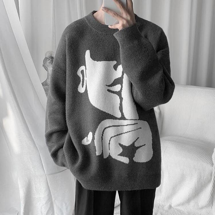 ニットセーター メンズ レディース 長袖 クルーネック ゆったりプルオーバーセーター カジュアルニットトップス オシャレ 秋冬 カップル 。 防寒 カットソー 