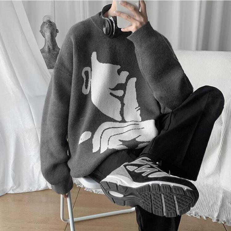 ニットセーター メンズ レディース 長袖 クルーネック ゆったりプルオーバーセーター カジュアルニットトップス オシャレ 秋冬 カップル 。 防寒 カットソー 