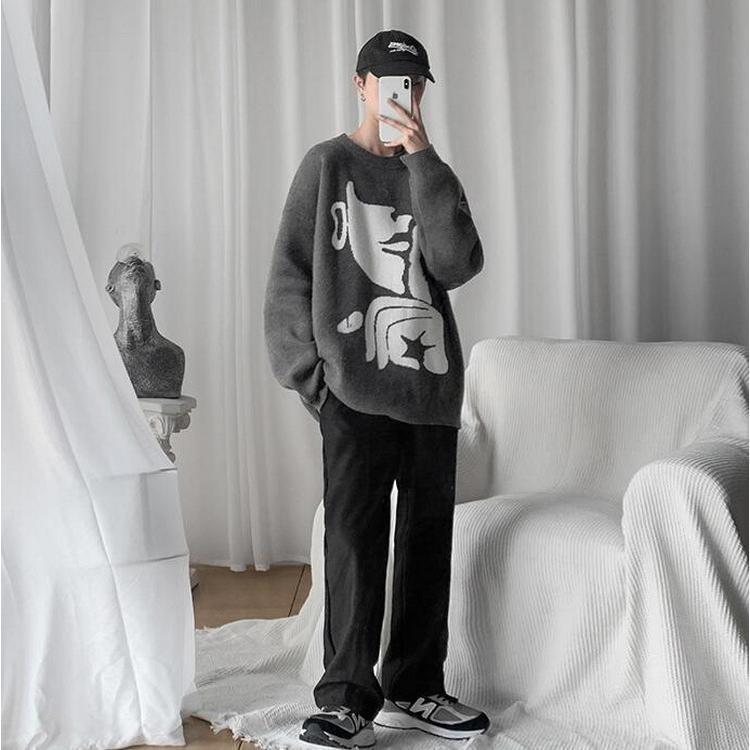 ニットセーター メンズ レディース 長袖 クルーネック ゆったりプルオーバーセーター カジュアルニットトップス オシャレ 秋冬 カップル 。 防寒 カットソー 