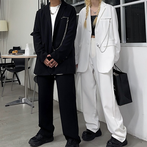 あり ジャケット パンツ セットアップ パンツスーツ カジュアルスーツ ヒップホップ 大きいサイズ ダンス 衣装 白 服 黒 韓国ファッション オーバーサイズ 