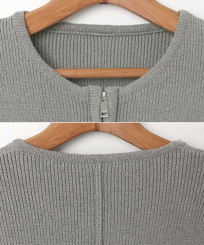 スポンディッシュ ランタンスブ ジップ ニット カーディガン レディース 冬 オーバーサイズ 送料無料 総針編み 春 ノー アウトポケット 秋 