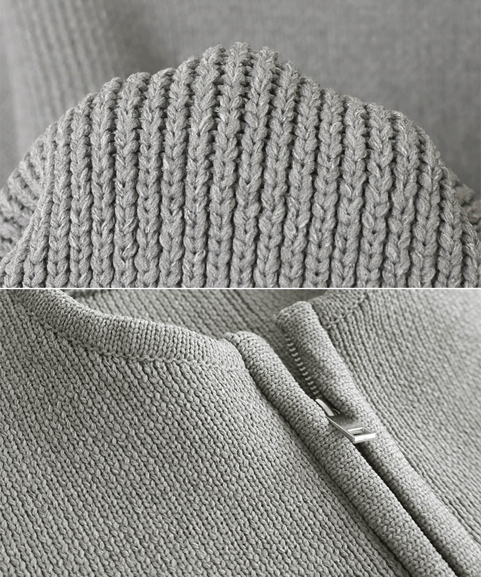 スポンディッシュ ランタンスブ ジップ ニット カーディガン レディース 冬 オーバーサイズ 送料無料 総針編み 春 ノー アウトポケット 秋 