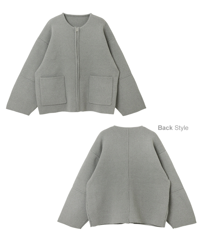 スポンディッシュ ランタンスブ ジップ ニット カーディガン レディース 冬 オーバーサイズ 送料無料 総針編み 春 ノー アウトポケット 秋 