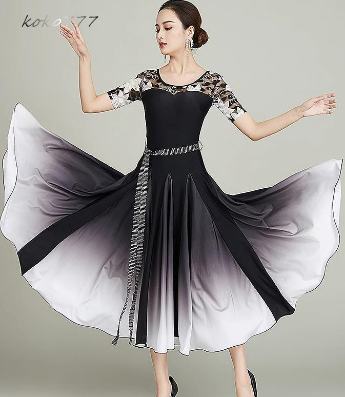 ロングドレス レディース ワンピース ラテンダンス ウェア パーティー 洋服 モダンダンス ナショナルダンス ワルツ グラデーション 社交ダンス 発表会 舞台衣装 