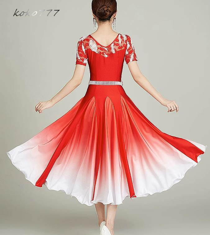 ロングドレス レディース ワンピース ラテンダンス ウェア パーティー 洋服 モダンダンス ナショナルダンス ワルツ グラデーション 社交ダンス 発表会 舞台衣装 