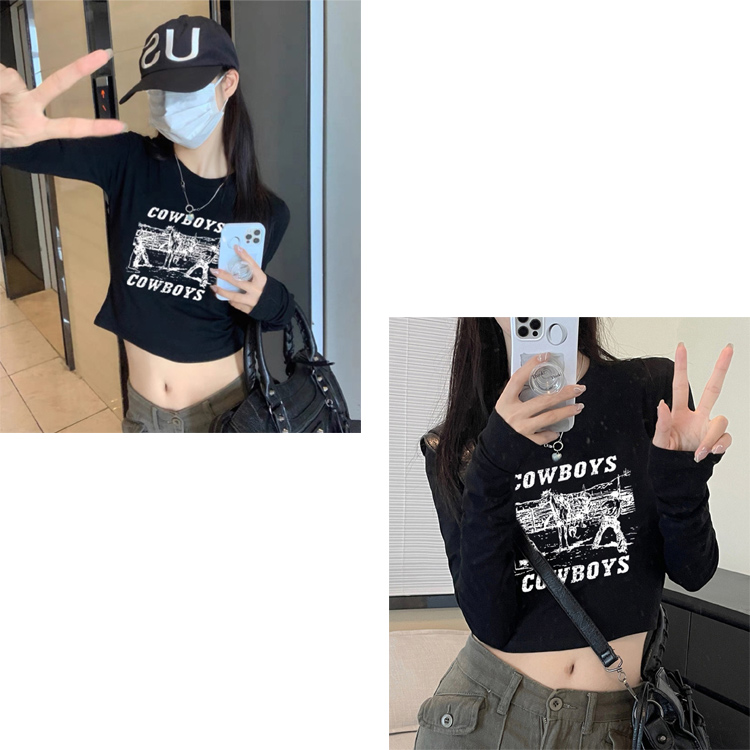 全品送料無料一部除く クロップド丈 ロゴプリント ロングTシャツ MA レディース 韓国 プチプラ おしゃれ 