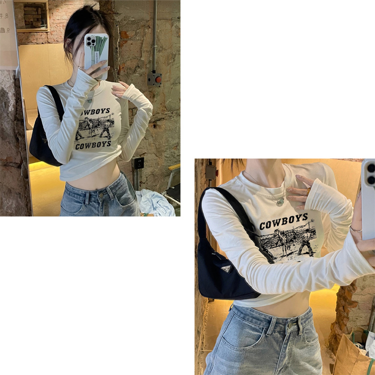 全品送料無料一部除く クロップド丈 ロゴプリント ロングTシャツ MA レディース 韓国 プチプラ おしゃれ 