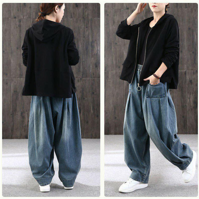 ワイドパンツ デニムパンツ レディース サルエルパンツ ズボン ボハイウエスト ロング丈 着痩せ カシュアル ゆったり 美脚 体型カバー 細身 春秋 
