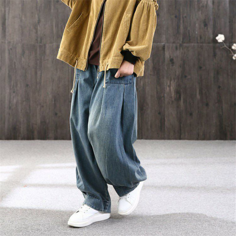 ワイドパンツ デニムパンツ レディース サルエルパンツ ズボン ボハイウエスト ロング丈 着痩せ カシュアル ゆったり 美脚 体型カバー 細身 春秋 