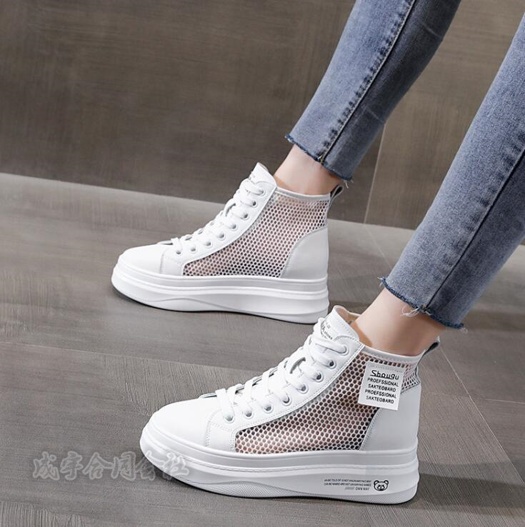 厚底スニーカー レースアップブーツ ハイカットスニーカー レディース 厚底靴 メッシュ軽量 6CM 通学靴 黒 通気性 靴 美脚 白 通勤 疲れない 