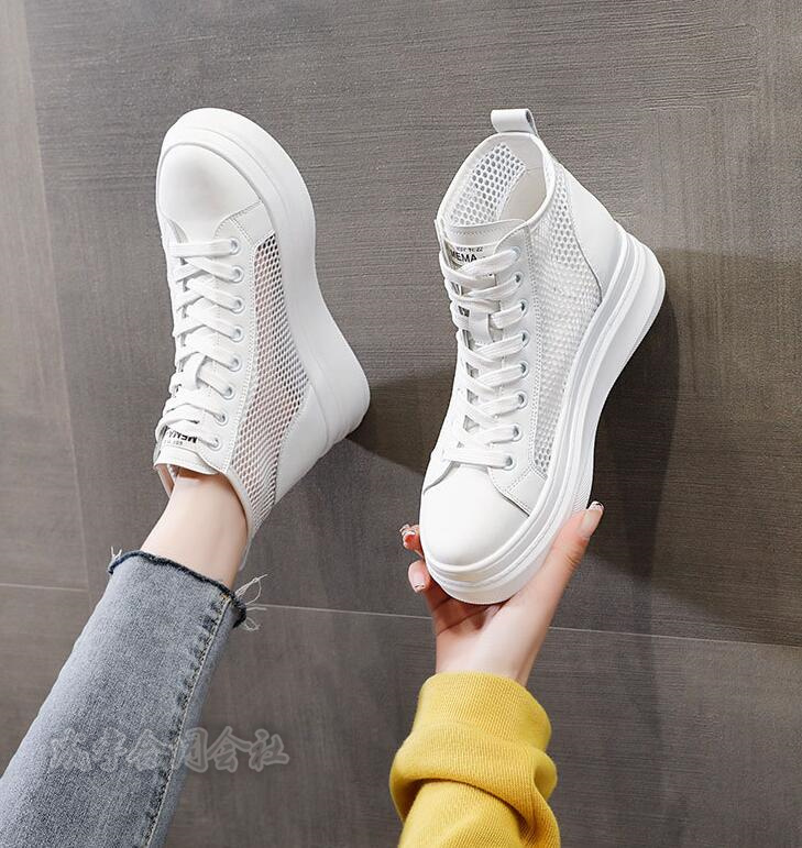 厚底スニーカー レースアップブーツ ハイカットスニーカー レディース 厚底靴 メッシュ軽量 6CM 通学靴 黒 通気性 靴 美脚 白 通勤 疲れない 