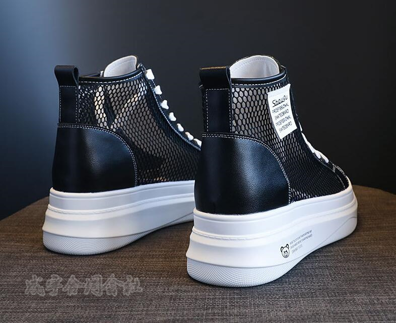 厚底スニーカー レースアップブーツ ハイカットスニーカー レディース 厚底靴 メッシュ軽量 6CM 通学靴 黒 通気性 靴 美脚 白 通勤 疲れない 