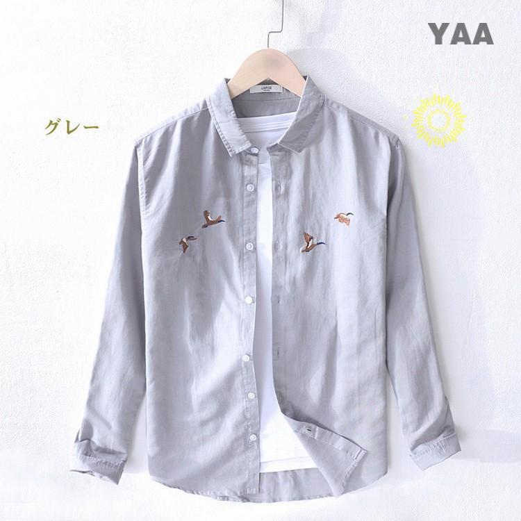カジュアルシャツ メンズ シャツ 綿麻 リネンコットン 刺繍 メンズファッション 通勤 長袖 トップス リネンシャツ ビジネスカ SHIRT 