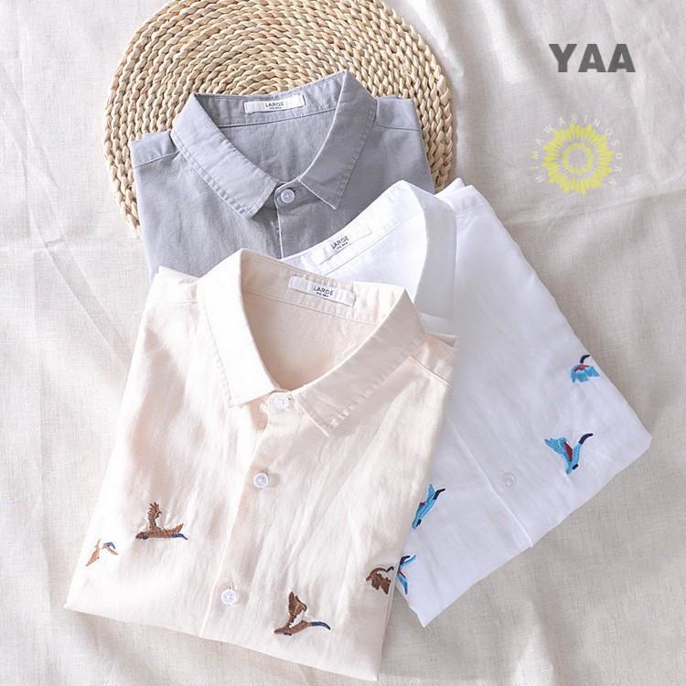 カジュアルシャツ メンズ シャツ 綿麻 リネンコットン 刺繍 メンズファッション 通勤 長袖 トップス リネンシャツ ビジネスカ SHIRT 