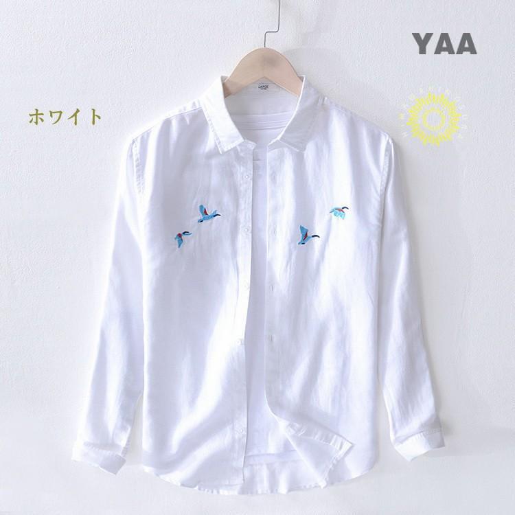 カジュアルシャツ メンズ シャツ 綿麻 リネンコットン 刺繍 メンズファッション 通勤 長袖 トップス リネンシャツ ビジネスカ SHIRT 