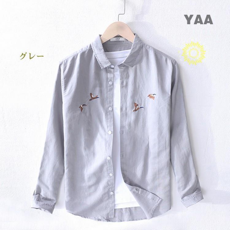 カジュアルシャツ メンズ シャツ 綿麻 リネンコットン 刺繍 メンズファッション 通勤 長袖 トップス リネンシャツ ビジネスカ SHIRT 