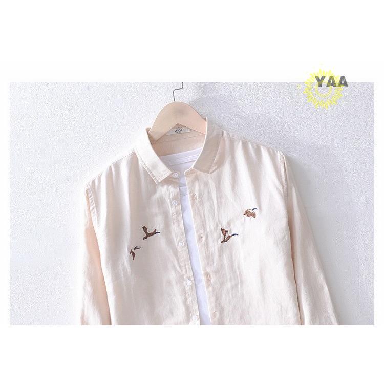 カジュアルシャツ メンズ シャツ 綿麻 リネンコットン 刺繍 メンズファッション 通勤 長袖 トップス リネンシャツ ビジネスカ SHIRT 