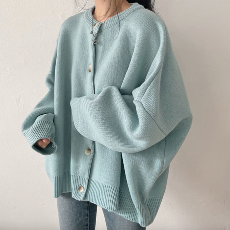 カーディガン レディース 韓国 アウター ニット ゆったり ドロップショルダー 無地 おしゃれ オーバーサイズ カジュアル シンプル クルーネック 