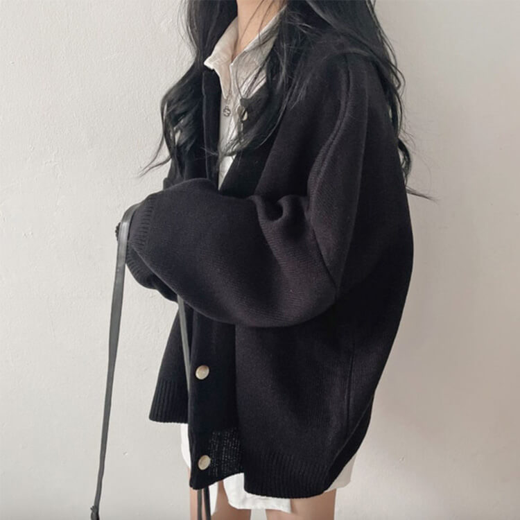 カーディガン レディース 韓国 アウター ニット ゆったり ドロップショルダー 無地 おしゃれ オーバーサイズ カジュアル シンプル クルーネック 