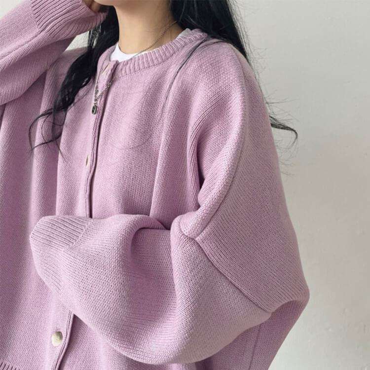 カーディガン レディース 韓国 アウター ニット ゆったり ドロップショルダー 無地 おしゃれ オーバーサイズ カジュアル シンプル クルーネック 