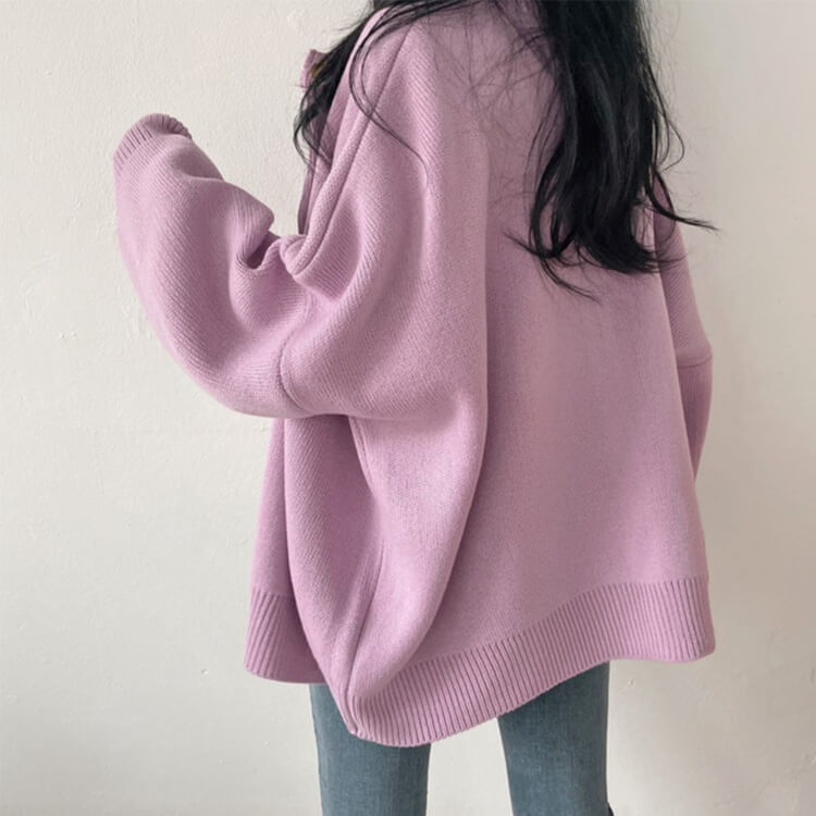 カーディガン レディース 韓国 アウター ニット ゆったり ドロップショルダー 無地 おしゃれ オーバーサイズ カジュアル シンプル クルーネック 