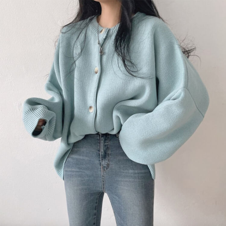 カーディガン レディース 韓国 アウター ニット ゆったり ドロップショルダー 無地 おしゃれ オーバーサイズ カジュアル シンプル クルーネック 