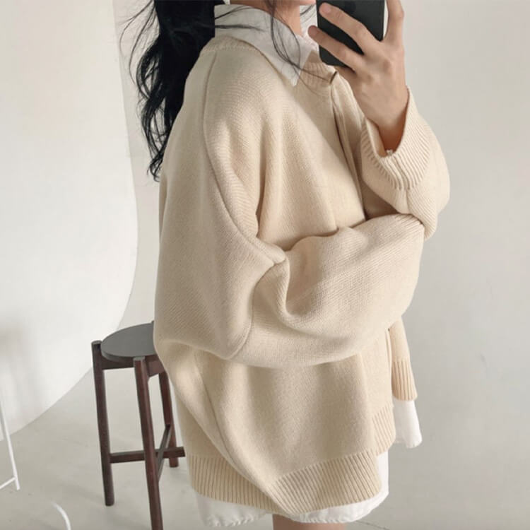 カーディガン レディース 韓国 アウター ニット ゆったり ドロップショルダー 無地 おしゃれ オーバーサイズ カジュアル シンプル クルーネック 