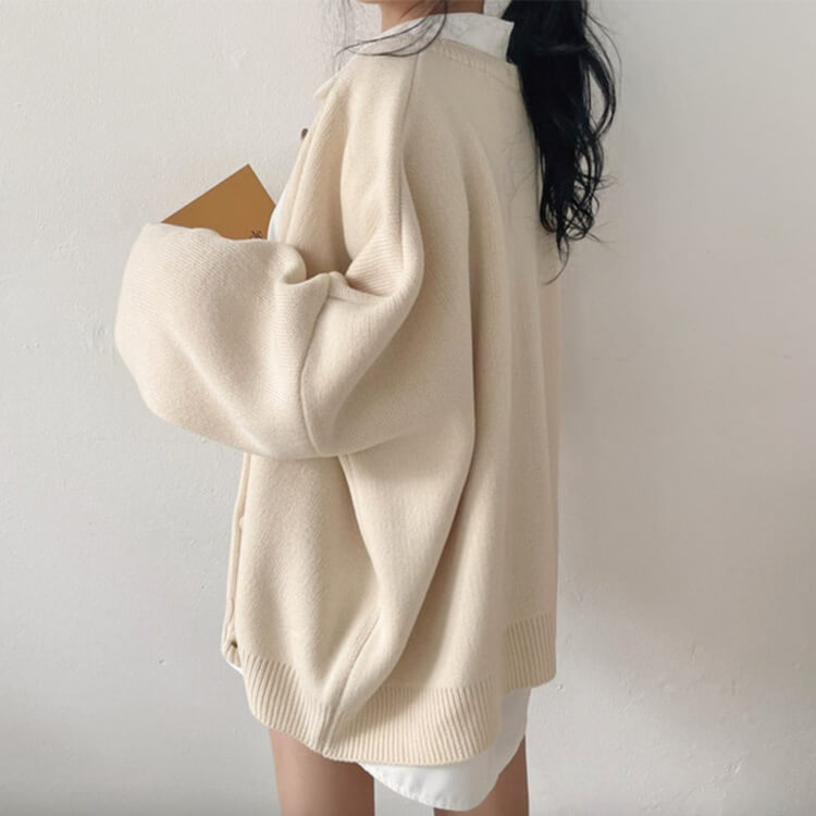 カーディガン レディース 韓国 アウター ニット ゆったり ドロップショルダー 無地 おしゃれ オーバーサイズ カジュアル シンプル クルーネック 