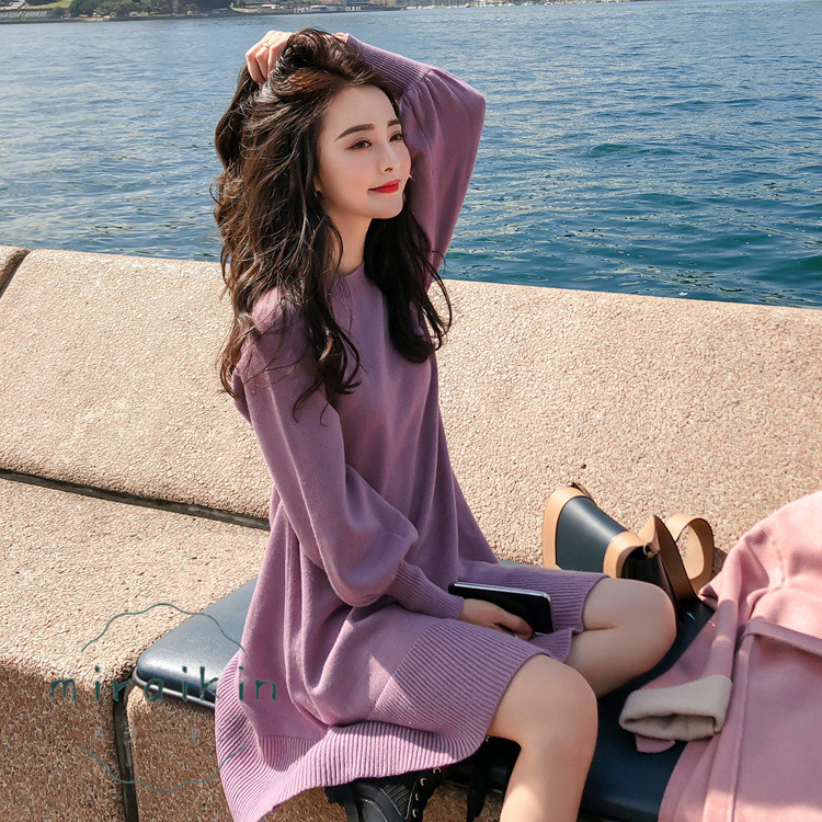 ニットワンピース レディース ニット チュニック ショート丈 インナー クルーネック ニットソー 秋冬 春秋 秋服 体型カバー ゆったり 送料無料 プルオーバー 