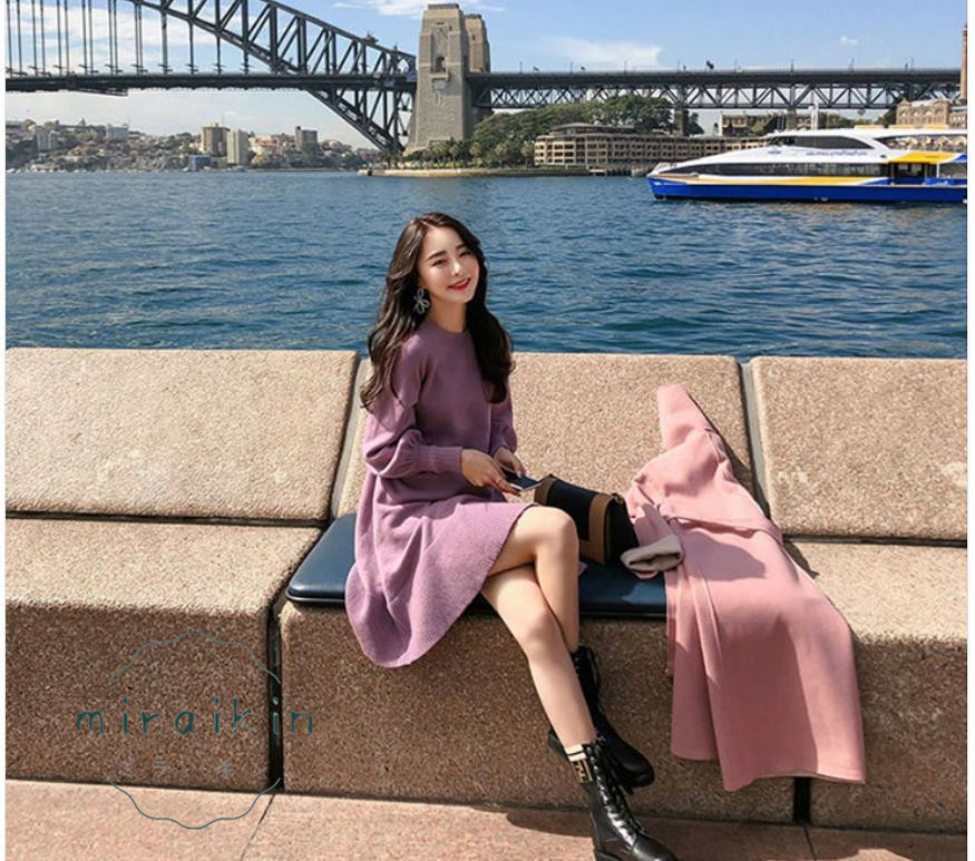 ニットワンピース レディース ニット チュニック ショート丈 インナー クルーネック ニットソー 秋冬 春秋 秋服 体型カバー ゆったり 送料無料 プルオーバー 