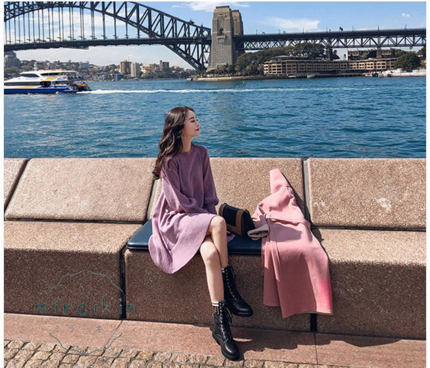 ニットワンピース レディース ニット チュニック ショート丈 インナー クルーネック ニットソー 秋冬 春秋 秋服 体型カバー ゆったり 送料無料 プルオーバー 