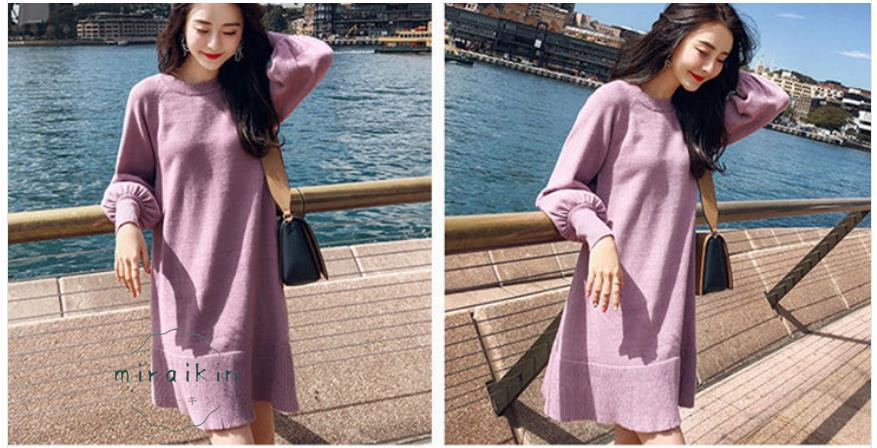 ニットワンピース レディース ニット チュニック ショート丈 インナー クルーネック ニットソー 秋冬 春秋 秋服 体型カバー ゆったり 送料無料 プルオーバー 