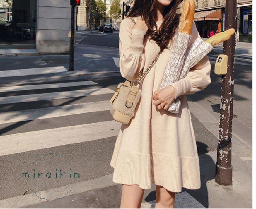 ニットワンピース レディース ニット チュニック ショート丈 インナー クルーネック ニットソー 秋冬 春秋 秋服 体型カバー ゆったり 送料無料 プルオーバー 