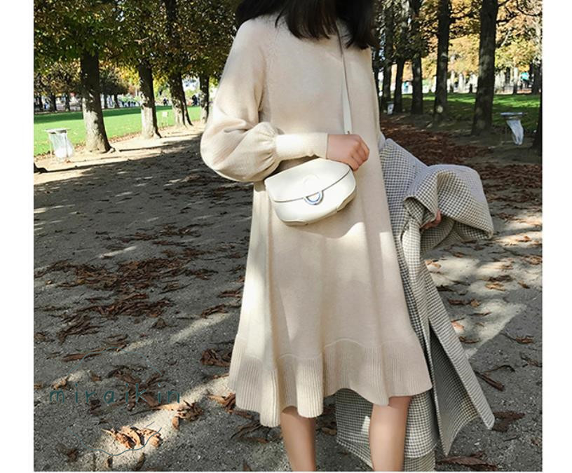 ニットワンピース レディース ニット チュニック ショート丈 インナー クルーネック ニットソー 秋冬 春秋 秋服 体型カバー ゆったり 送料無料 プルオーバー 