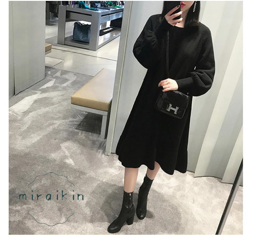 ニットワンピース レディース ニット チュニック ショート丈 インナー クルーネック ニットソー 秋冬 春秋 秋服 体型カバー ゆったり 送料無料 プルオーバー 