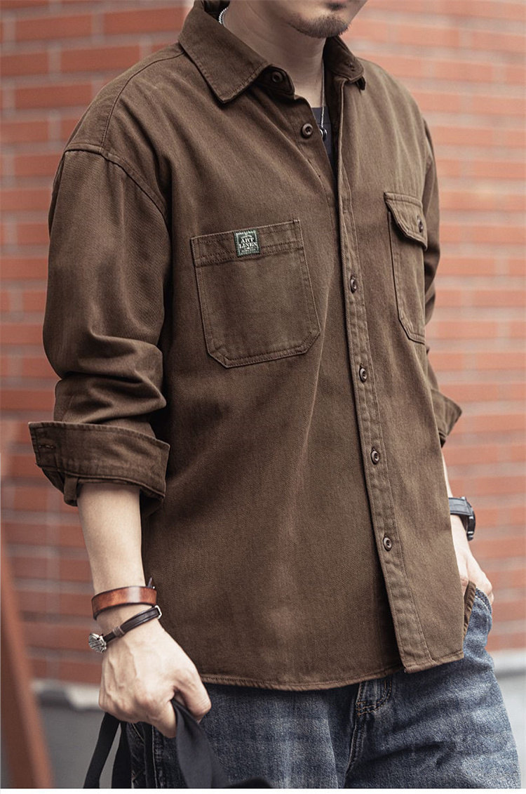 メンズ シャツ 長袖 カーゴシャツ 長袖シャツ 開襟シャツ ミリタリーシャツ 前開き トップス カジュアルシャツ 大きいサイズ 通気 アウター 春秋 快適 無地 