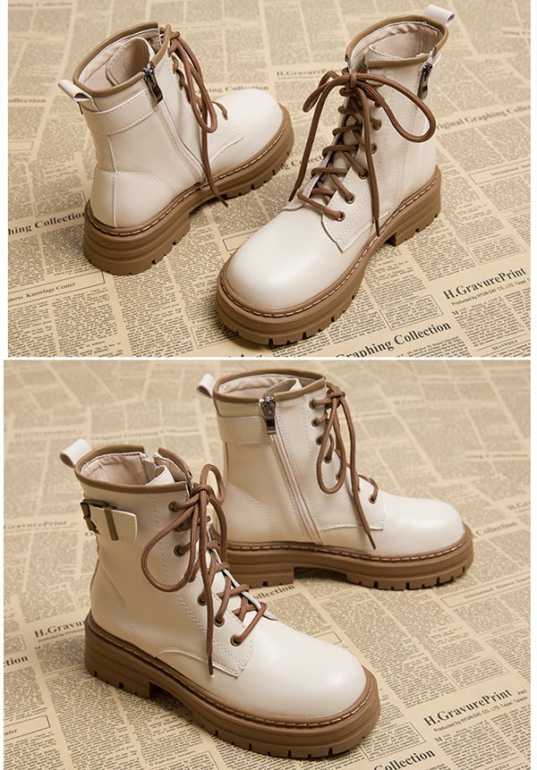 ショートブーツ レディース 歩きやすい レースアップ 編み上げ サイドジップ 厚底 ラウンドトゥ 履きやすい 防寒ワークブーツ 黒 