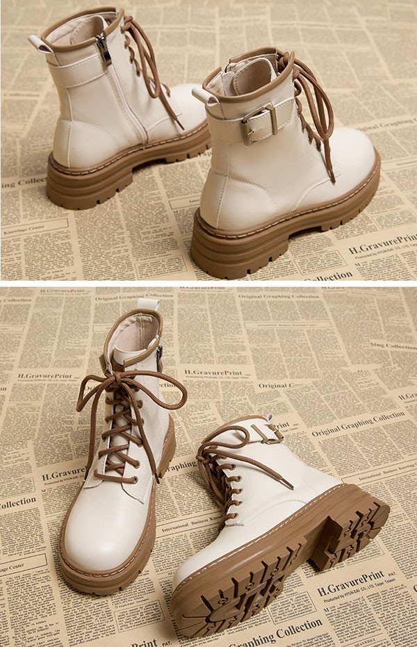 ショートブーツ レディース 歩きやすい レースアップ 編み上げ サイドジップ 厚底 ラウンドトゥ 履きやすい 防寒ワークブーツ 黒 