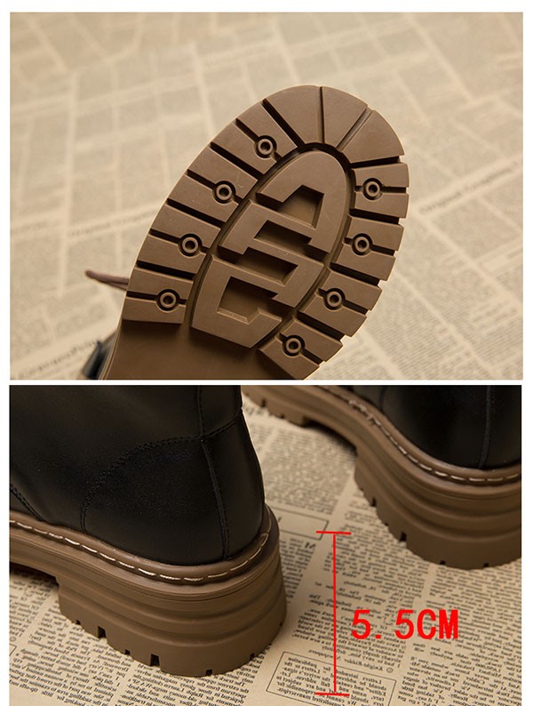 ショートブーツ レディース 歩きやすい レースアップ 編み上げ サイドジップ 厚底 ラウンドトゥ 履きやすい 防寒ワークブーツ 黒 